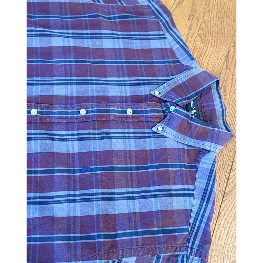 Ralph Lauren Blake Mens Large Rust Red Grey Plaid Short Sleeve Button Up Shirt - Picture 1 of 6